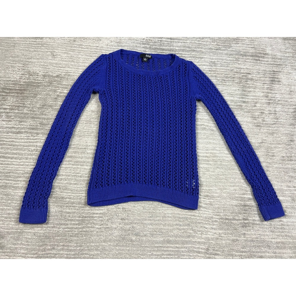 ana Sweater Womens S Blue A New Approach Pointelle Open Knit Pullover Long Sleev